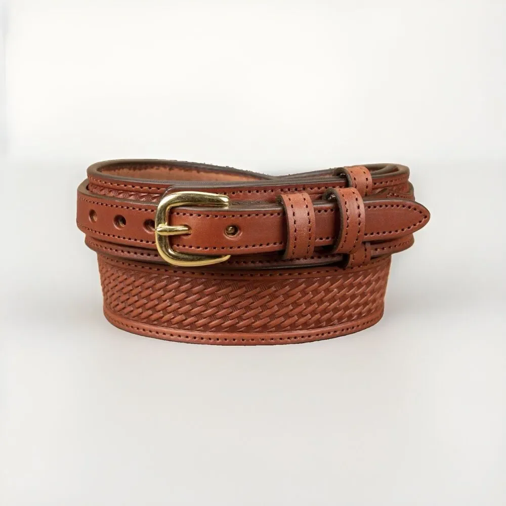 Amish Handmade Basketweave Ranger Yoder Men's Brown Solid Belt Size 46 NWOT
